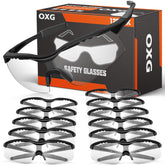 OXG 12-pack safety glasses with clear lenses for everyday eye protection.