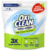 OxiClean Triple Action Free Stain Remover powder boosts laundry stain removal.