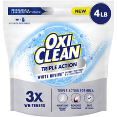 OxiClean Triple Action White Revive powder bottle brightens whites and colors