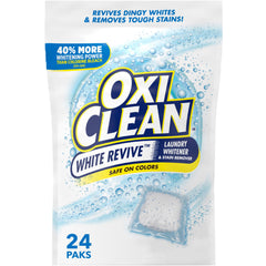 OxiClean White Revive pack box enhances white fabrics without chlorine.