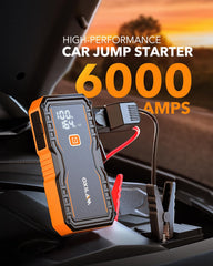 OXILAM Jump Starter 6000A shows diesel capacity for heavy start scenarios