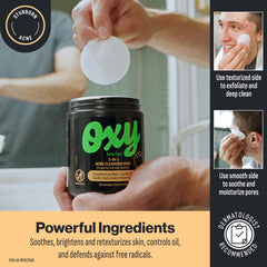 Oxy 3-In-1 pads suitable for face, chest, and back areas.