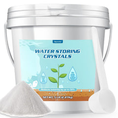 Oycevila 5LB water-storing crystals in a bottle with a spoon for measured hydration.