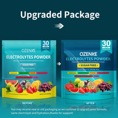 OZENKE electrolytes packets opened and ready to mix