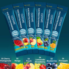 OZENKE electrolyte packets flavor variety highlighting six options