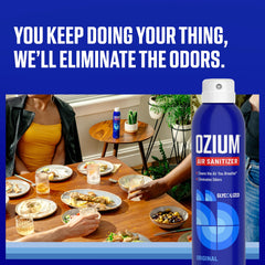 Ozium spray action 8oz demonstrates easy mist to refresh indoor air.