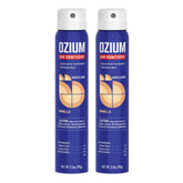 Ozium Vanilla air sanitizer spray bottle refreshes air by removing odors.