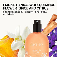 Close-up of Beach Day Spray atomizer releasing fresh mist.