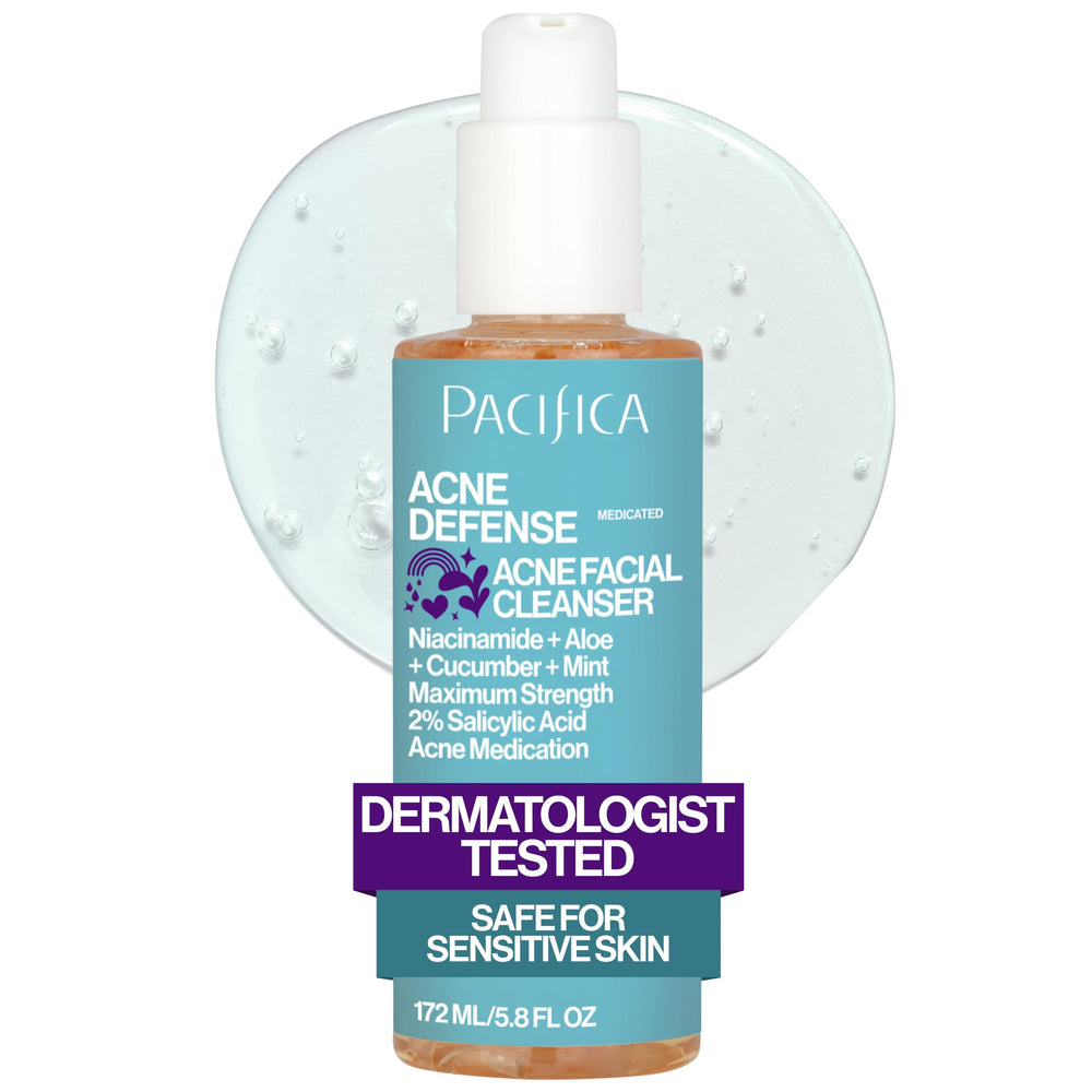 Pacifica Acne Defense face wash bottle front for daily cleansing.