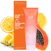 Pacifica Glow Baby Enzyme Scrub bottle close-up highlighting gentle exfoliation