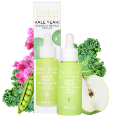 Pacifica Kale Yeah! Redness Rehab Serum bottle on vanity, balancing redness and pores.