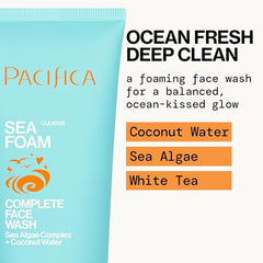 Pacifica Sea Foam mini tube label showing ingredients and paraben-free claim