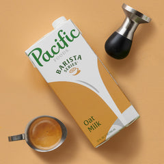 Pacific Foods Barista Oat Milk Original 32oz cold-brew uses non-dairy creaminess.