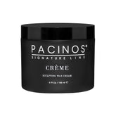 Pacinos Creme Wax Cream bottle shows medium hold for all-day definition.
