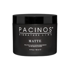 Pacinos Matte Hair Paste bottle front showing all-day hold and natural finish.