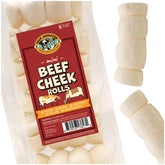 Pack Approved Mini Beef Cheek Rolls packaging shows a clean, single-ingredient dog treat for small to medium dogs.