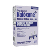 Padagis Naloxone nasal spray compact pack for on-the-go safety.