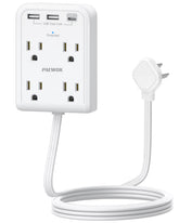 PAEWOK Surge Protector with flat plug fits tight spaces behind furniture.