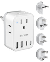 PAEWOK travel adapter 8-in-1 front USB ports enable simultaneous device charging on the go.