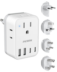 PAEWOK travel adapter 8-in-1 front USB ports enable simultaneous device charging on the go.