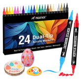 Pagather 24-color acrylic markers dual-tip set showing vibrant color range for arts and crafts.