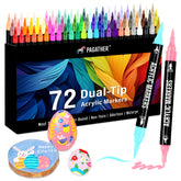 Pagather 72-color acrylic markers showing dual-tip design for precise details and broad brush strokes