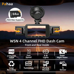 pahaa 4-channel dash cam left-right cameras provide broad coverage for safer driving.