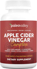 Paleovalley Apple Cider Vinegar Complex bottle with lemon, supporting a low-carb routine.