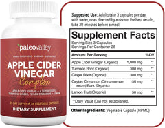 Paleovalley Apple Cider Vinegar Complex bottle opened to reveal capsules, ideal for daily keto support.