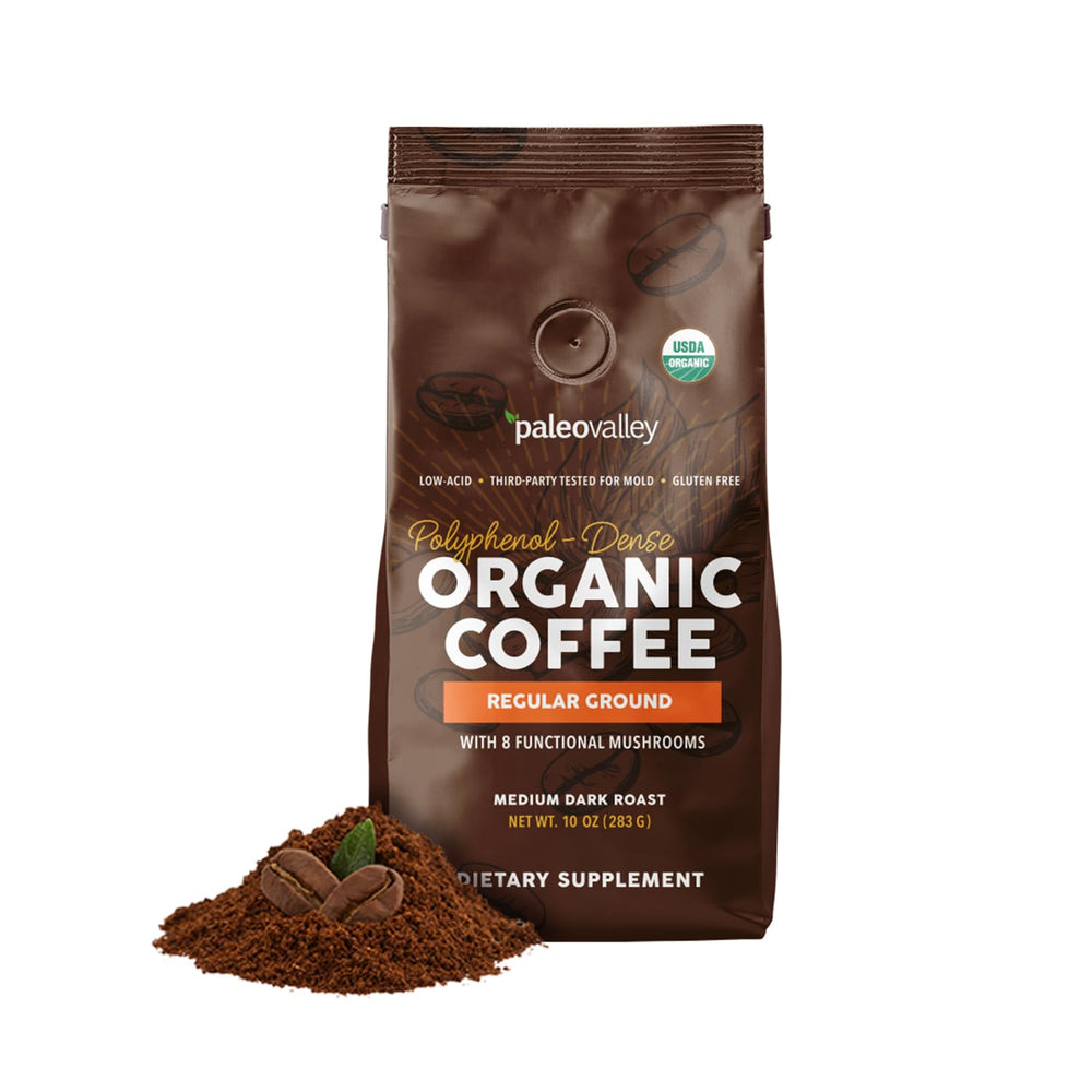 Paleovalley Organic Ground Coffee bag from Honduras, single-origin and low-acid for gentle mornings.