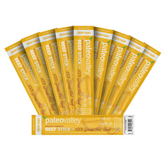 Paleovalley Teriyaki Beef Sticks pack: convenient gluten-free on-the-go protein.