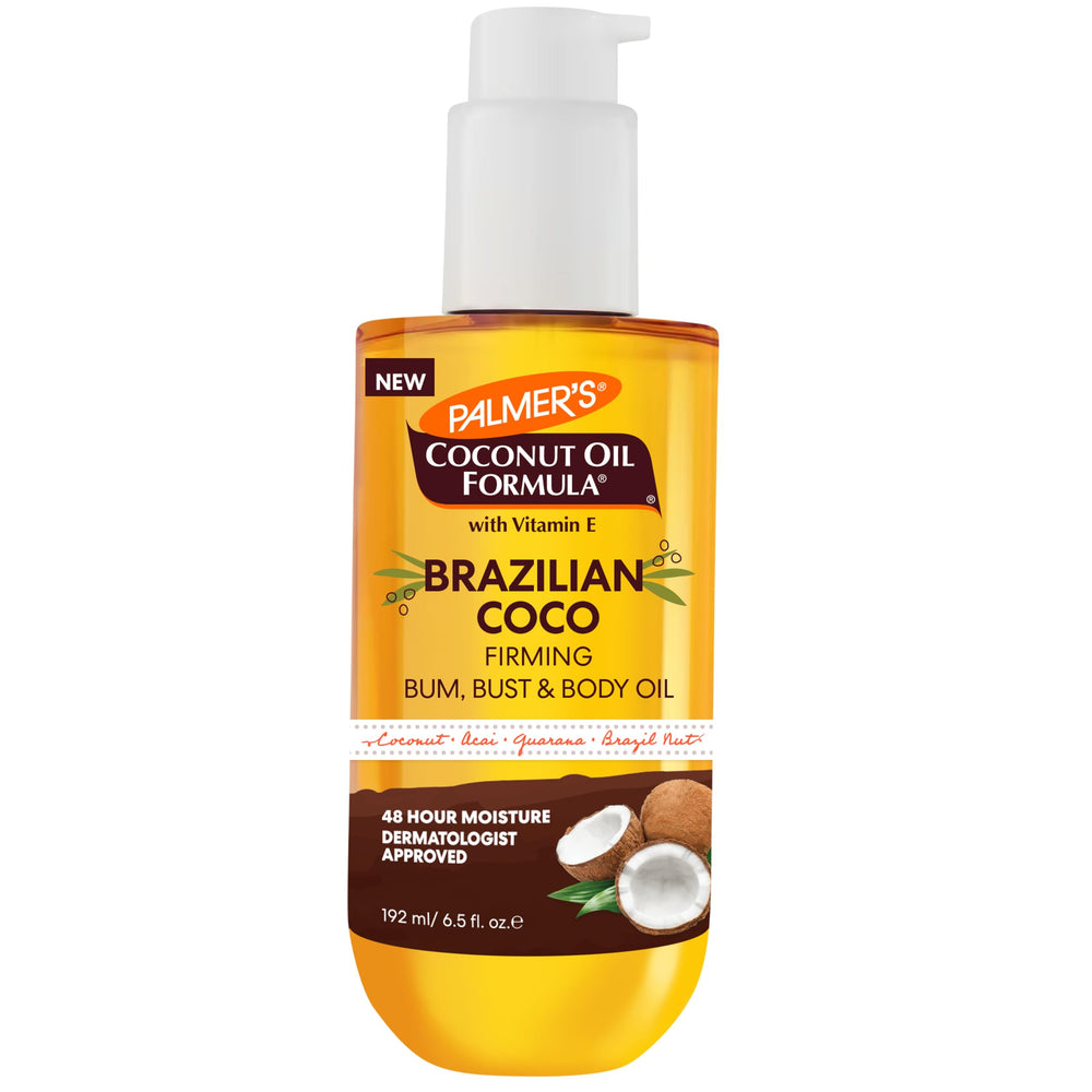 Palmer's Coco Firming Oil bottle providing 48-hour moisture for hydrated skin.