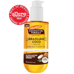 Palmer's Coco Firming Oil pump top for easy, mess-free dispensing.