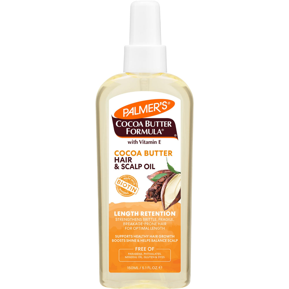 Palmer's Cocoa Butter Biotin Length Oil bottle pour for even hydration
