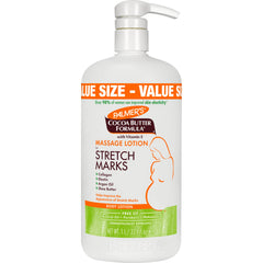 Palmer's Cocoa Butter Massage Lotion bottle focusing on belly care and stretch mark support during pregnancy
