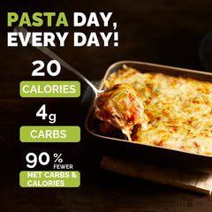Palmini lasagna sheets in pan with sauce.
