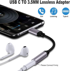 Paloxy USB-C to 3.5mm dongle plugged into a smartphone for music and calls.