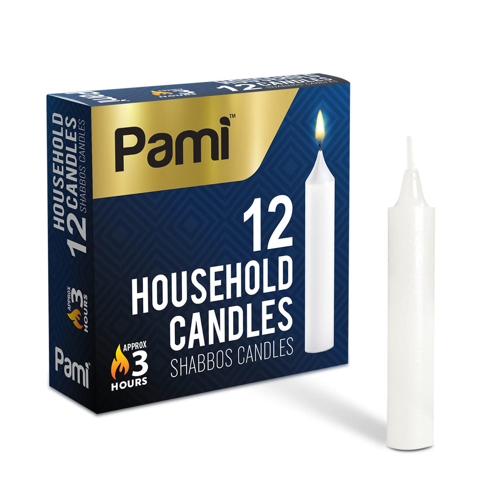 PAMI traditional Shabbat candle sticks 12-pack in box for easy restocking and use