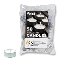 PAMI unscented tea lights in white, compact 1-inch candles for votive holders.