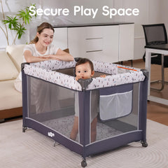 Pamo Babe Pack and Play detachable-bassinet offers flexible nap setups.