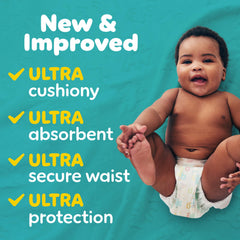 Pampers Baby-Dry wetness indicator close-up shows readiness for a diaper change.