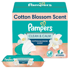 Pampers Clean & Calm Cotton Blossom 12-pack display for easy on-the-go cleaning