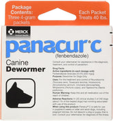 Panacur C canine dewormer 3-pack packaging shown for easy dosing and storage.