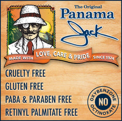 Panama Jack Sunscreen Tanning Lotion SPF 8 label close-up shows tropical fragrance and antioxidant moisturizing formula