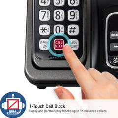 Close-up of the KX-TGD830M display showing large caller ID text