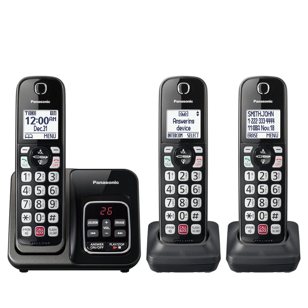 Panasonic KX-TGD833M handsets with high-contrast display improve readability in dim rooms.