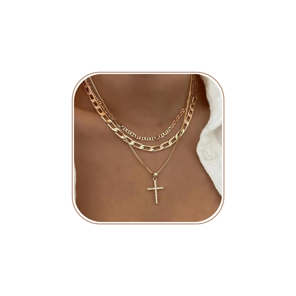 Pancert Cross Necklace Three-Layer Set, versatile everyday styling.