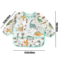 PandaEar blue long-sleeve bib shows waterproof, stain-resistant fabric.