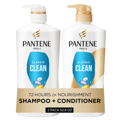 Pantene Classic Clean shampoo bottle highlights Pro-V nutrients for color-treated hair.