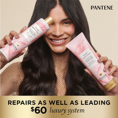 Pantene Miracle Moisture Rose Water conditioner texture shown for smooth application.